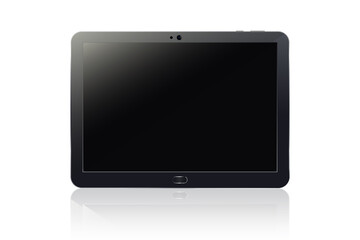 Front View Of A Modern Black Tablet Isolated On White Background. Realistic Editable Vector Illustration. Concept: New Tech, MockUp And Graphic Resources For Advertising