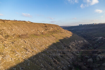 A gorgeous view from the favorite place of fans of extreme sports and rope jumping. Selective focus