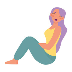 Isolated girl purple head hygge style icon - Vector