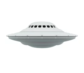Foto auf Acrylglas Antireflex Unidentified flying object (UFO) over white background with clipping path included. © ktsdesign