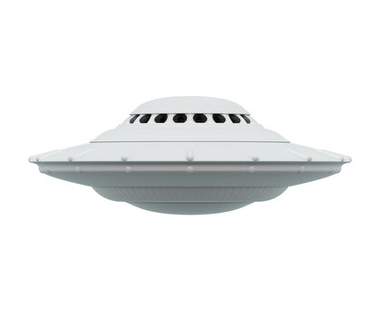 Unidentified flying object (UFO) over white background with clipping path included.
