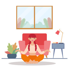 Girl in linving room hygge style design ilustration - Vector