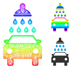 Rainbow colorful net mesh car wash, and solid spectrum gradient car wash icon. Crossed carcass 2D net abstract image based on car wash icon, is generated with crossed lines.