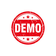 Abstract Red Grungy Demo Rubber Stamp Sign with Circle Shape Illustration Vector, Demo Text Seal, Mark, Label Design Template