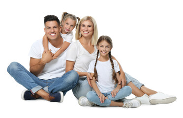 Fototapeta na wymiar Portrait of happy family on white background