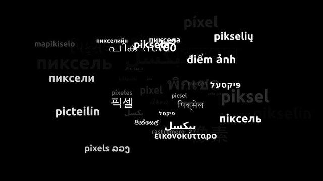 Pixel Translated in 42 Worldwide Languages Endless Looping 3d Zooming Wordcloud Mask