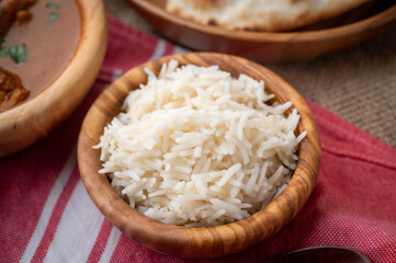 basmati rice in wooden bowl