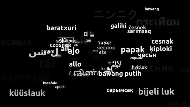 Garlic Translated in 70 Worldwide Languages Endless Looping 3d Zooming Wordcloud Mask