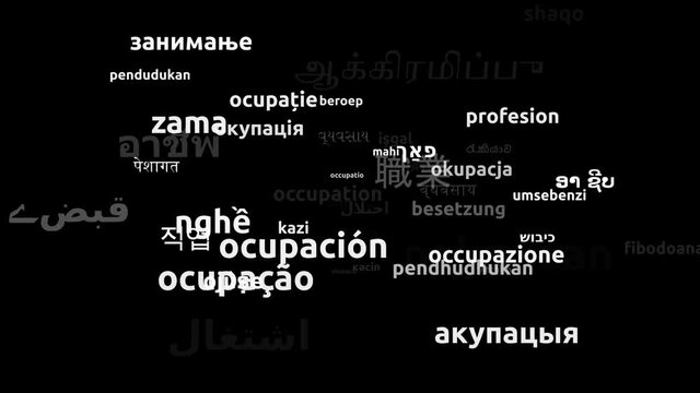 Occupation Translated in 55 Worldwide Languages Endless Looping 3d Zooming Wordcloud Mask