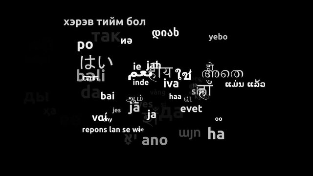 Yes Translated in 66 Worldwide Languages Endless Looping 3d Zooming Wordcloud Mask