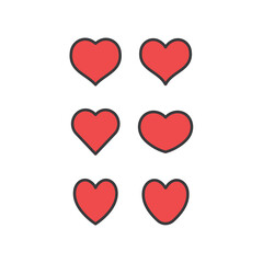 Heart icons collection. Vector designs in shape of hearts. Love , care and valentine's day symbol.