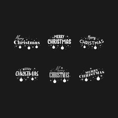 Merry Christmas typography set. Xmas holiday related lettering templates for greeting cards and decoration. Vector vintage illustration.