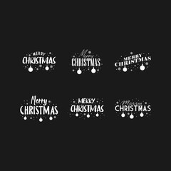 Merry Christmas typography set. Xmas holiday related lettering templates for greeting cards and decoration. Vector vintage illustration.