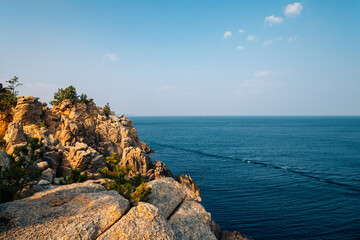 Hajodae sea and rocky cliffs with pine trees in Yangyang, Korea