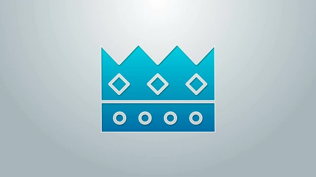 Blue line King crown icon isolated on grey background. 4K Video motion graphic animation
