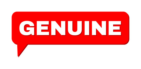 Speech GENUINE Colored Bubble Frame. GENUINE text is located inside colored speech balloon with shadow. Vector quote label inside forum frame.