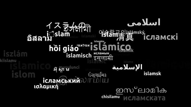 Islamic Translated in 49 Worldwide Languages Endless Looping 3d Zooming Wordcloud Mask