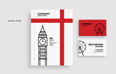 England annual report book cover and minimal business card design - obrazy, fototapety, plakaty