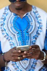 native african black man using smart phone