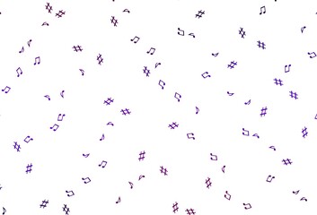 Light Purple, Pink vector background with music symbols.