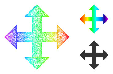 Obraz premium Spectral vibrant net mesh expand, and solid spectral gradient expand icon. Wire carcass flat net geometric symbol based on expand icon, is generated with intersected lines.