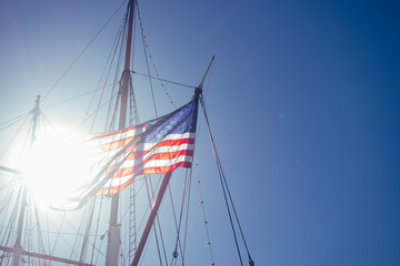 ship mast against blue sky