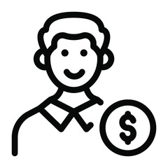 
Man with dollar coin denoting investor trendy linear icon 
