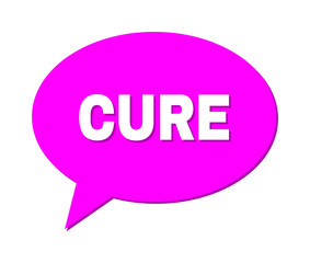 Chat CURE Colored Cloud Frame. CURE text is located inside colored cloud with shadow. Vector quote text inside message frame.