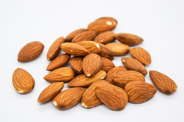 Group of Almonds on white background. Almond nuts. 