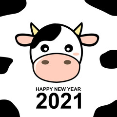 cow cartoon happy new year 2021 vector background.year of cow