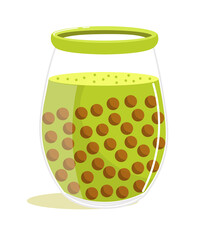 Bubble matcha green tea in glass jar on white background