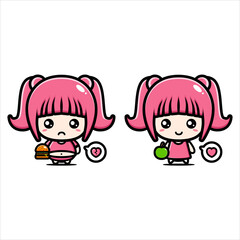 Fat and slim cute girl character vector design