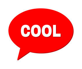 Speech COOL Colored Bubble Frame. COOL text is located inside colored banner with shadow. Vector quote text inside message frame.
