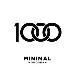 1000 simple number luxury logo design isolated black background - obrazy, fototapety, plakaty
