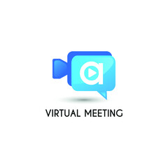 Initial letter a with video call camera chatting icon for online meeting logo concept