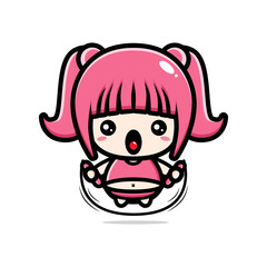 Vector design of cute fat girl character skipping