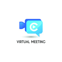 Initial letter c with video call camera chatting icon for online meeting logo concept