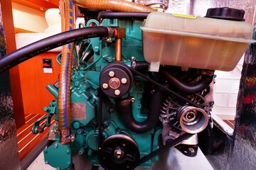 Engine block in sailing yacht as power and energy source for progress at mannouvres.