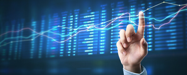 Businessman plan graph growth increase of chart positive indicators in his business