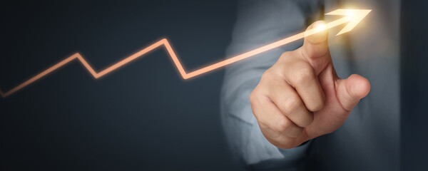 Businessman plan graph growth increase of chart positive indicators in his business