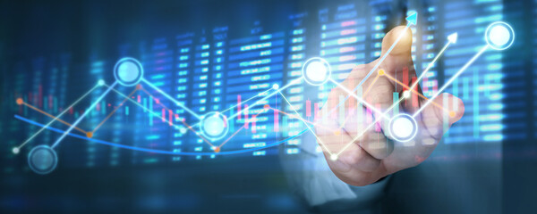 Businessman plan graph growth increase of chart positive indicators in his business