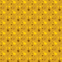 Fortuna gold geometric pattern of small, large circles and bubbles. Fortuna gold background with yellow, brown abstract