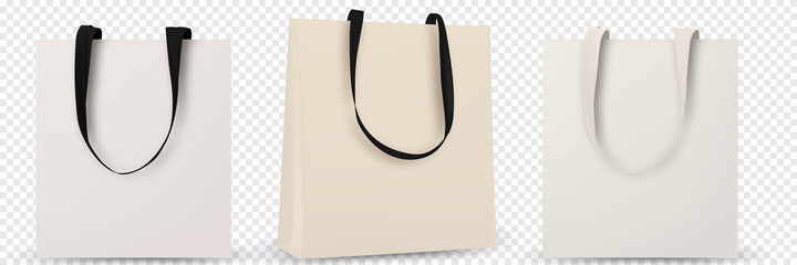 Cotton bag mockup, Textile tote bag for shopping mockup. Vector illustration isolated on white background.