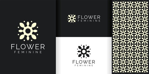 Flower Logo And Pattern Template Inspiration Set