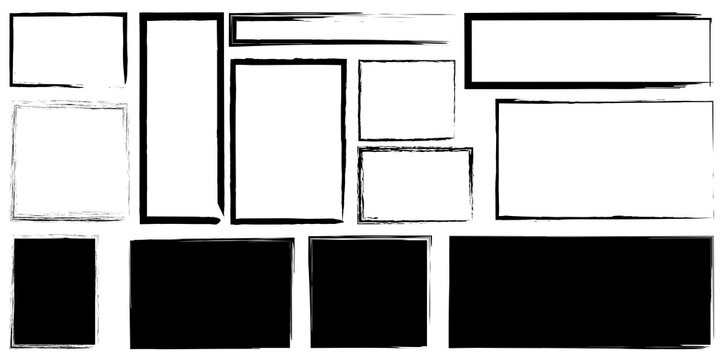 Brush rectangles, great design for any purposes. Grunge texture. Black frame. Vector brush stroke. Stock image. EPS10.