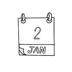 calendar hand drawn in doodle style. January 2. Science Fiction Day, date. icon, sticker, element, design. planning, business holiday