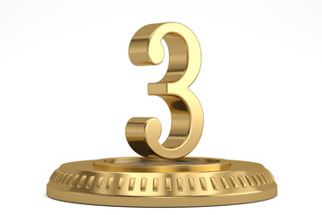 Gold number with stand Isolated On White Background, 3D rendering. 3D illustration.