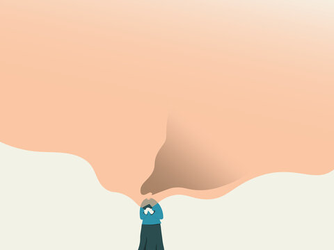 2d illustration women concentrated
on mobile phone with free space banner