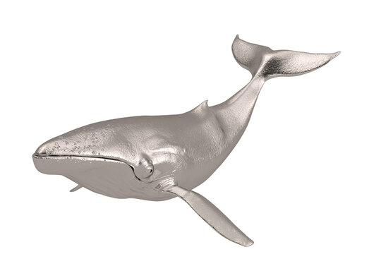 Metal blue whale  Isolated On White Background, 3D rendering. 3D illustration.