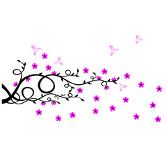 rama con flores y pajaros